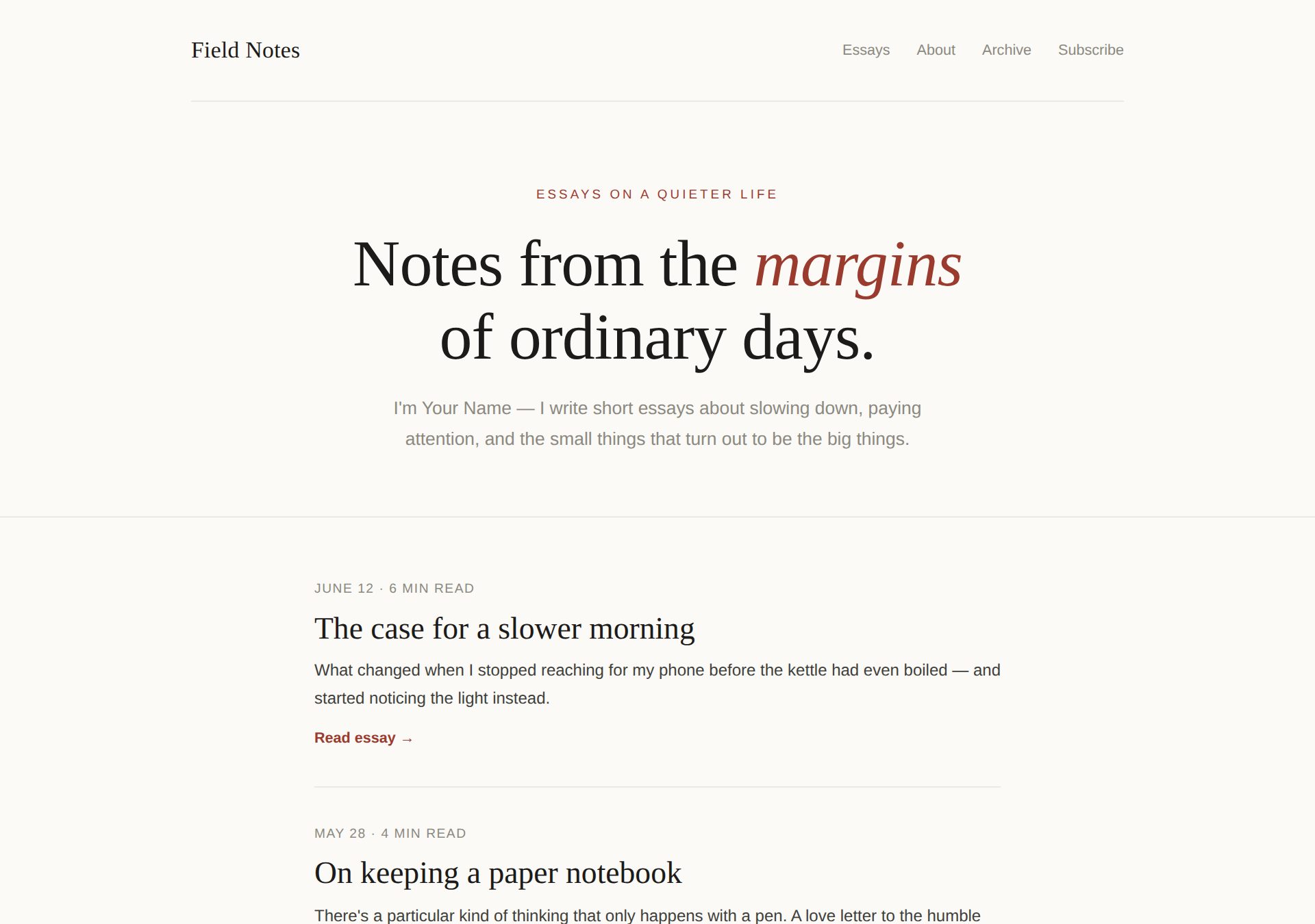 Field Notes writer template preview