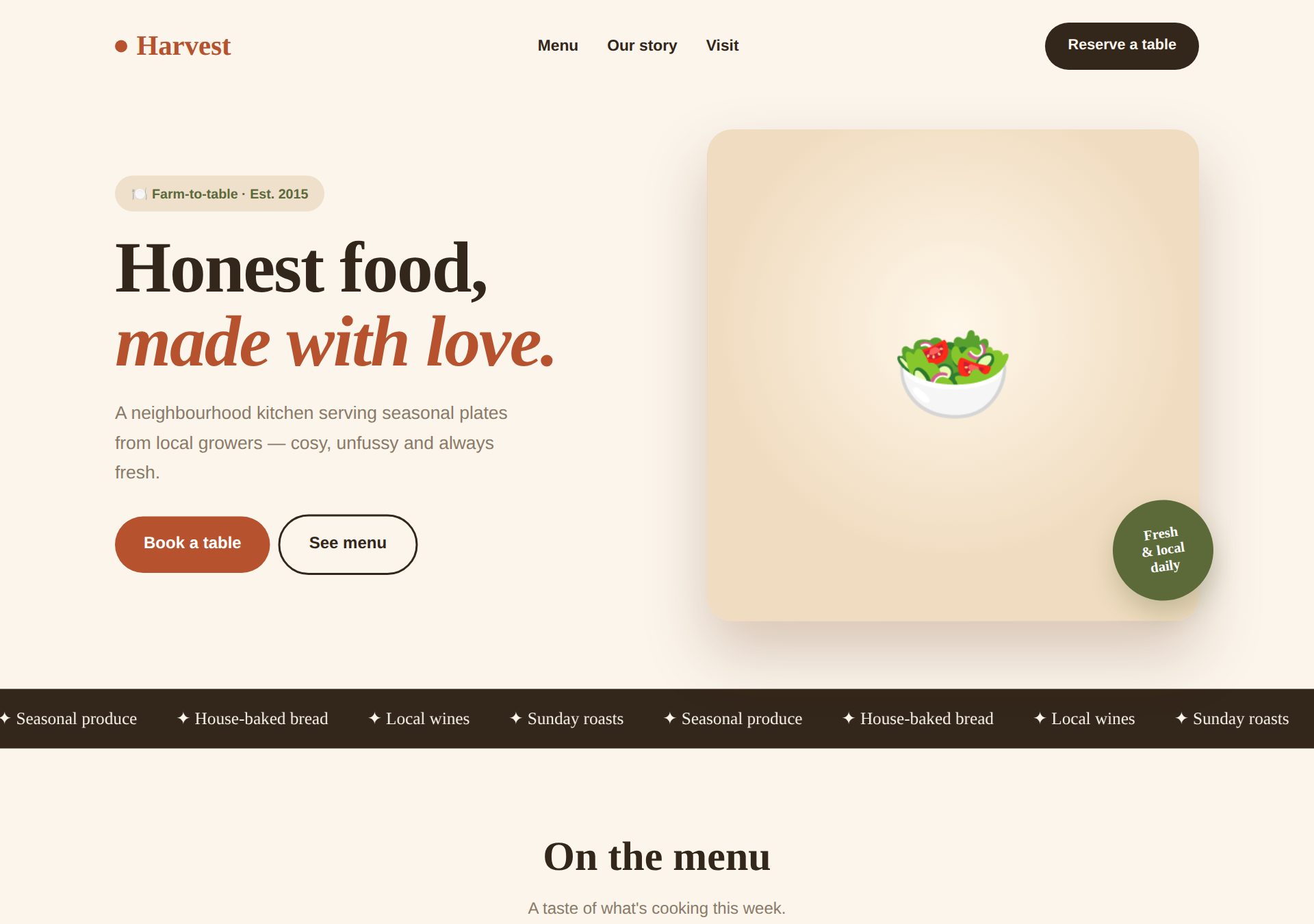 Harvest café & local business template preview